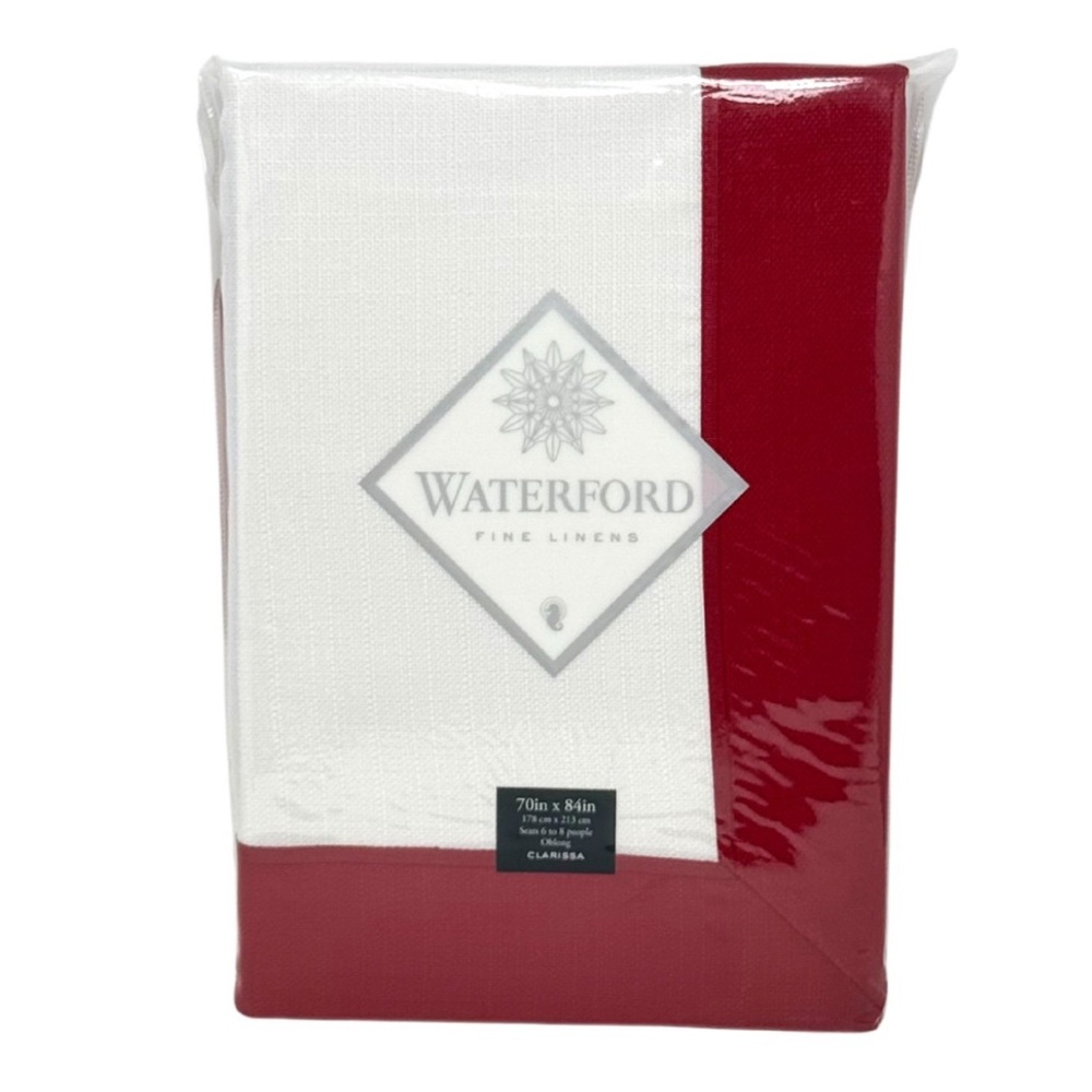 WATERFORD 70 x 84" Elegant Clarissa Red & White Christmas Holiday Tablecloth NEW